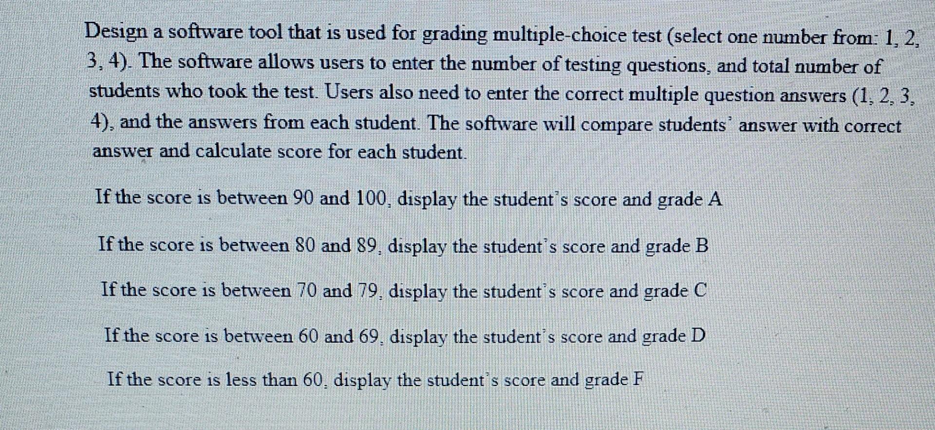 Solved Design a software tool that is used for grading | Chegg.com