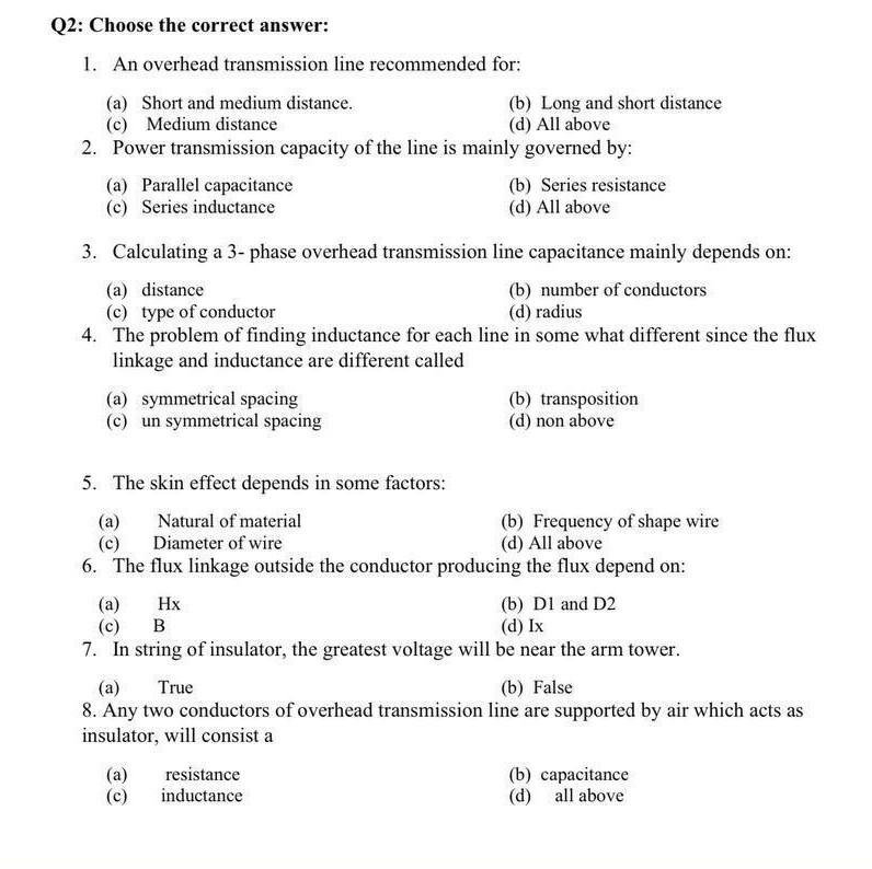 Solved Q2: Choose the correct answer: 1. An overhead | Chegg.com