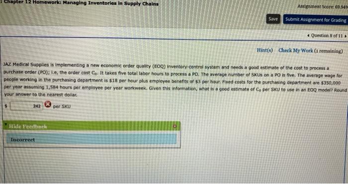 Solved Chapter 12 Homework: Managing Inventories In Supply | Chegg.com