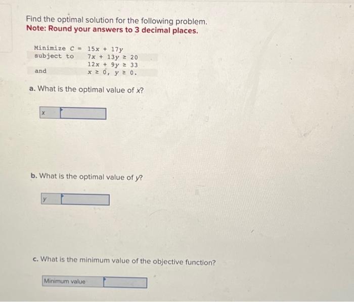 Solved Find the optimal solution for the following problem. | Chegg.com