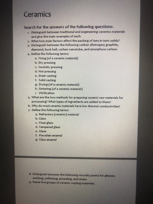 Solved Ceramics Search for the answers of the following