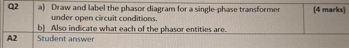 Solved Q2 a) Draw and label the phasor diagram for a | Chegg.com