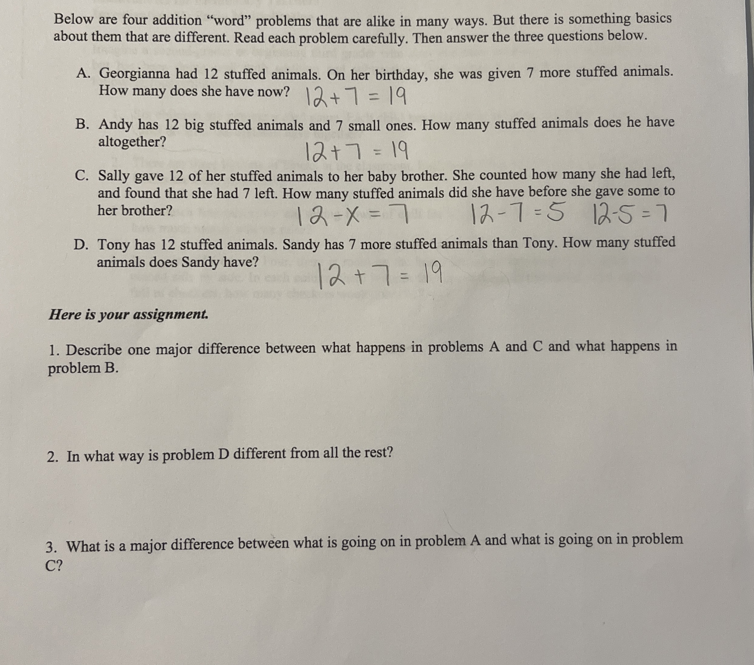 Solved Below are four addition "word" problems that are | Chegg.com