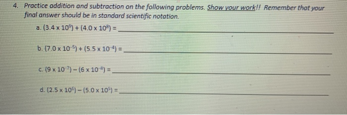Solved 4. Practice addition and subtraction on the following | Chegg.com
