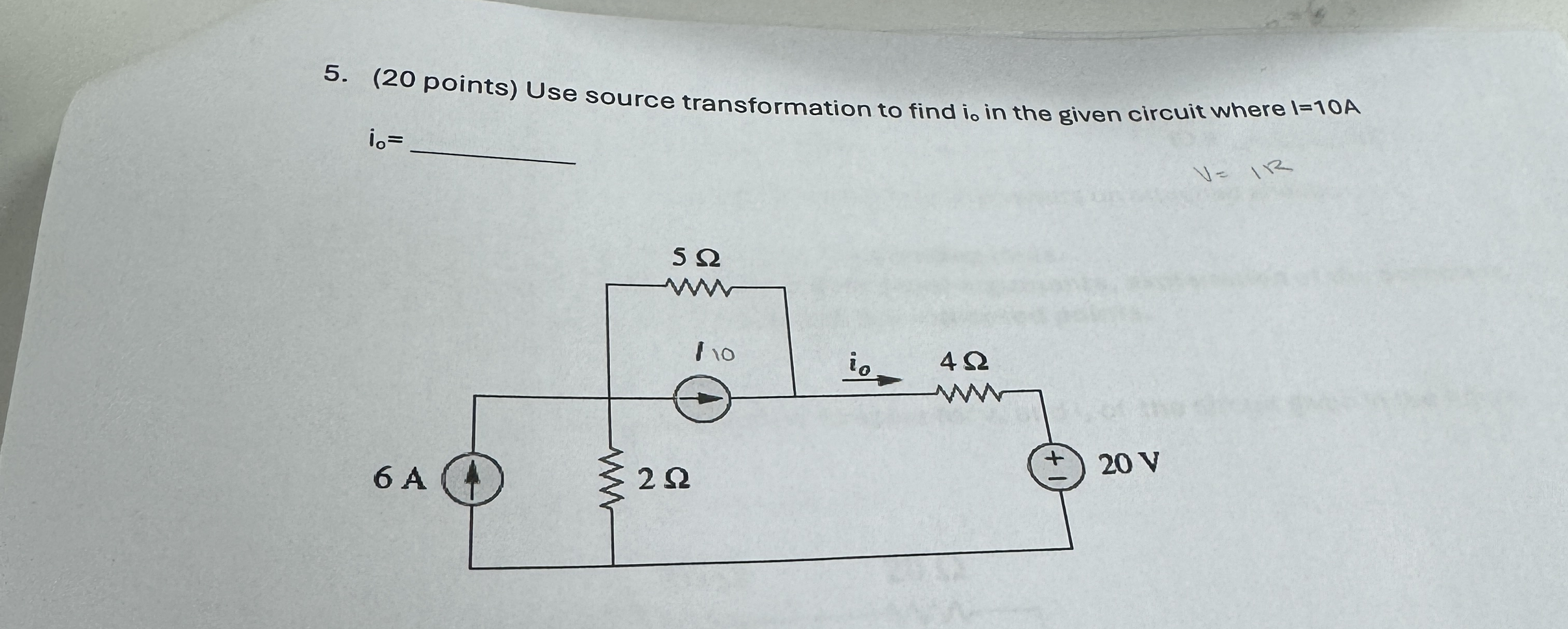 Solved (20 ﻿points) ﻿Use source transformation to find i0 | Chegg.com