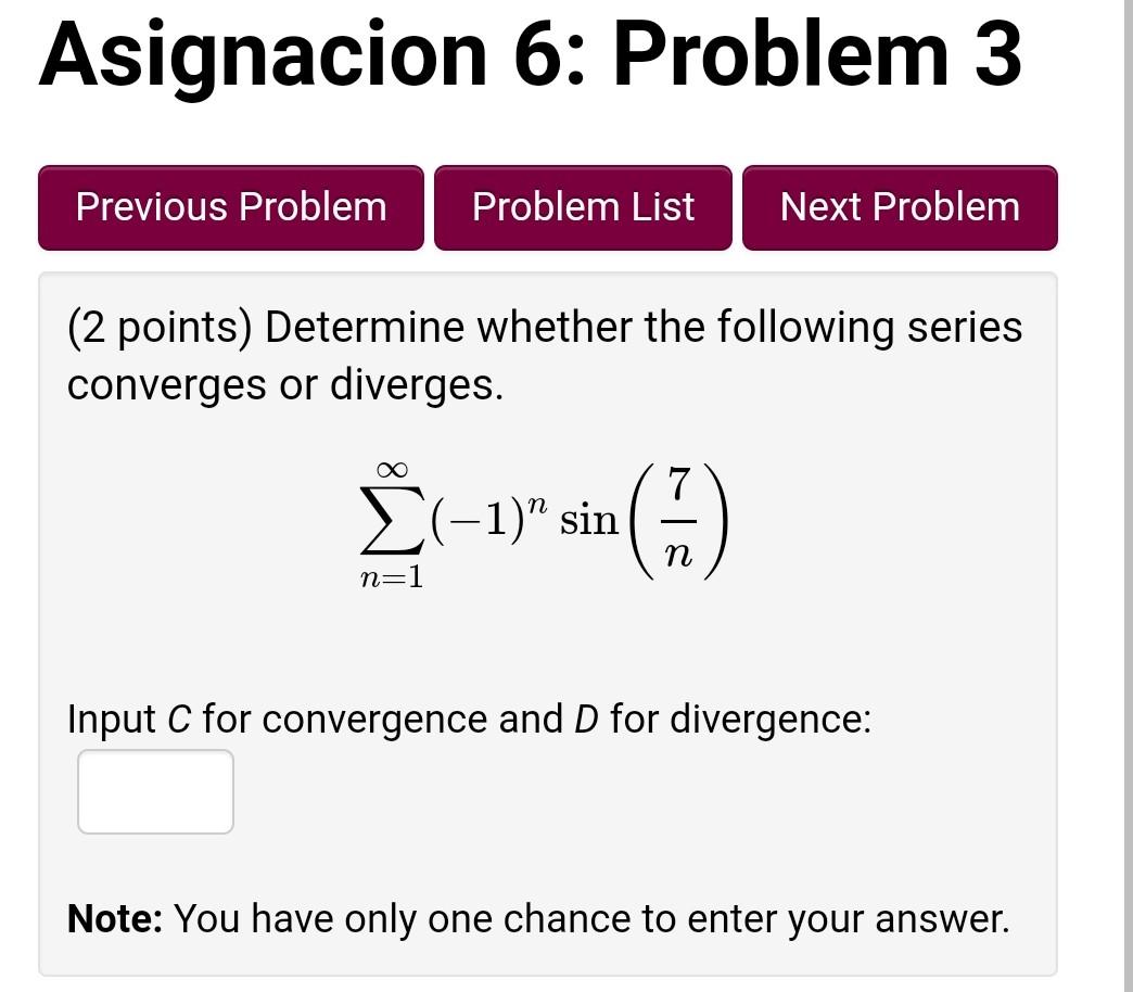 Solved Asignacion 6: Problem 2 Previous Problem Problem List | Chegg.com