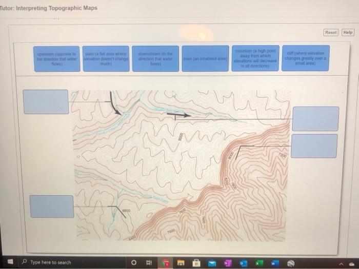 Solved Tutor: Interpreting Topographic Maps Reset Help | Chegg.com