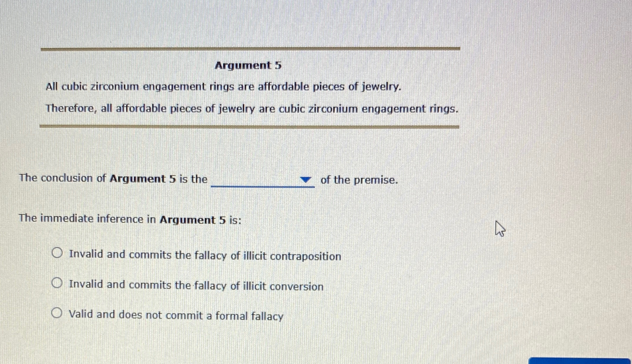 Solved Argument 5All cubic zirconium engagement rings are | Chegg.com