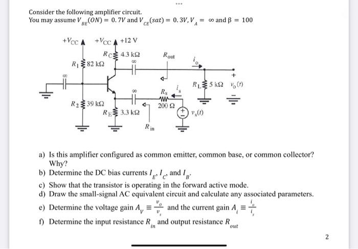 Solved Consider The Following Amplifier Circuit. You May | Chegg.com