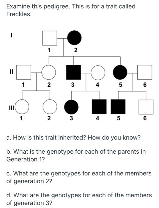 Solved Examine this pedigree. This is for a trait called | Chegg.com