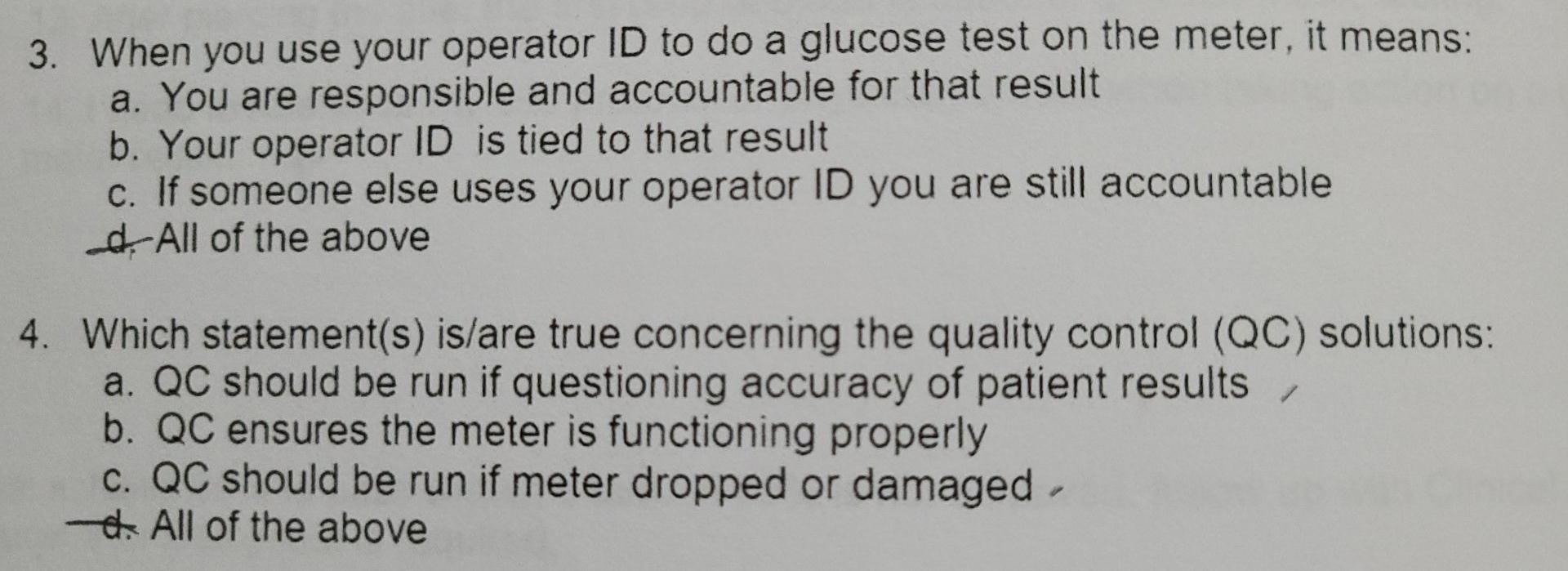 Solved 3. When you use your operator ID to do a glucose test | Chegg.com