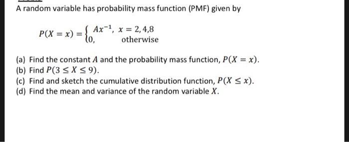 Solved A random variable has probability mass function (PMF) | Chegg.com