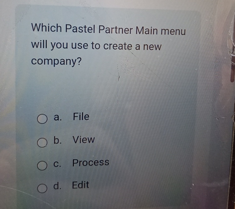 Solved Which Pastel Partner Main menu will you use to create