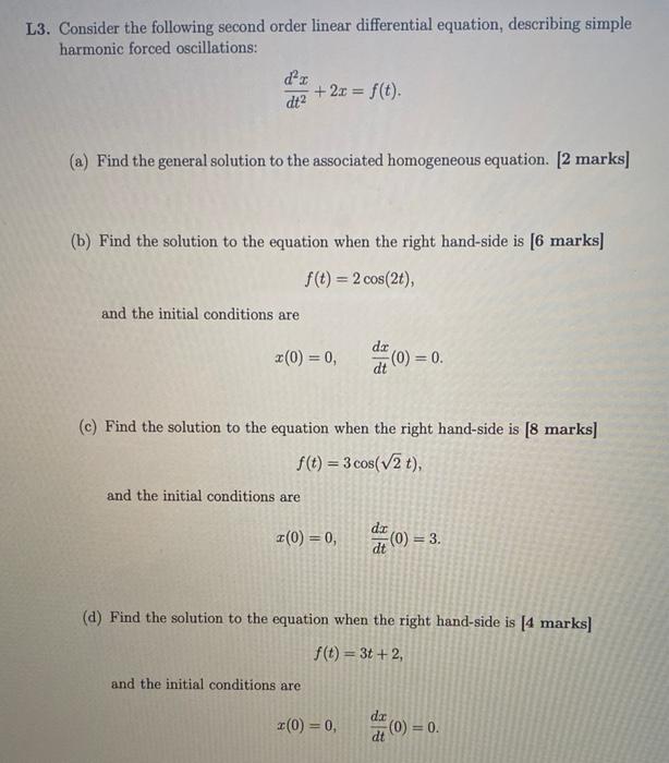 Solved L3. Consider the following second order linear | Chegg.com