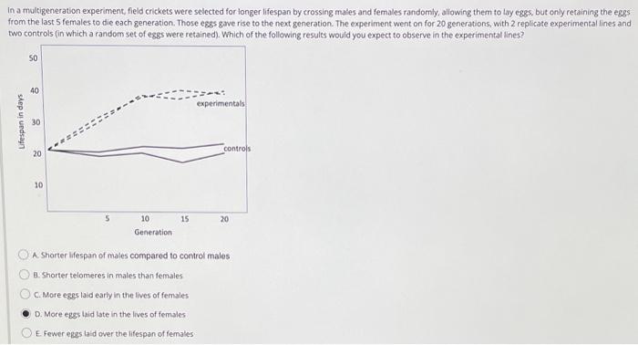 Solved In a moltigeneration experiment, field crickets were | Chegg.com