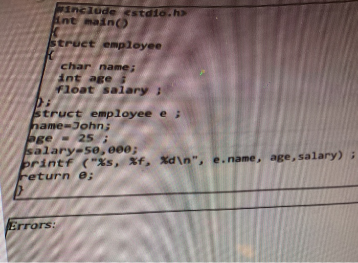 Solved include ITO. Ant mainc struct employee char name: int | Chegg.com