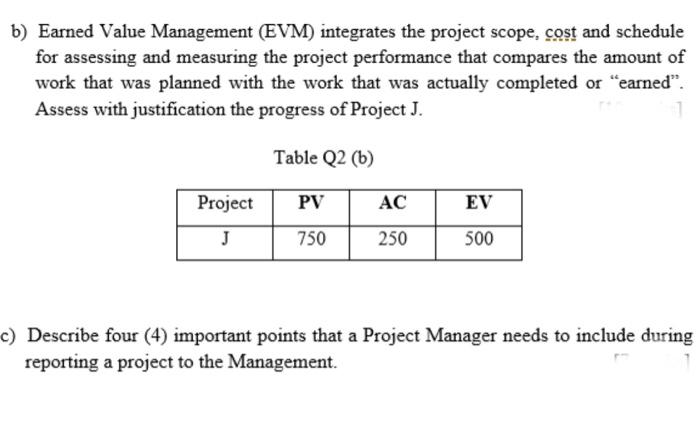 Solved B) Earned Value Management (EVM) Integrates The | Chegg.com