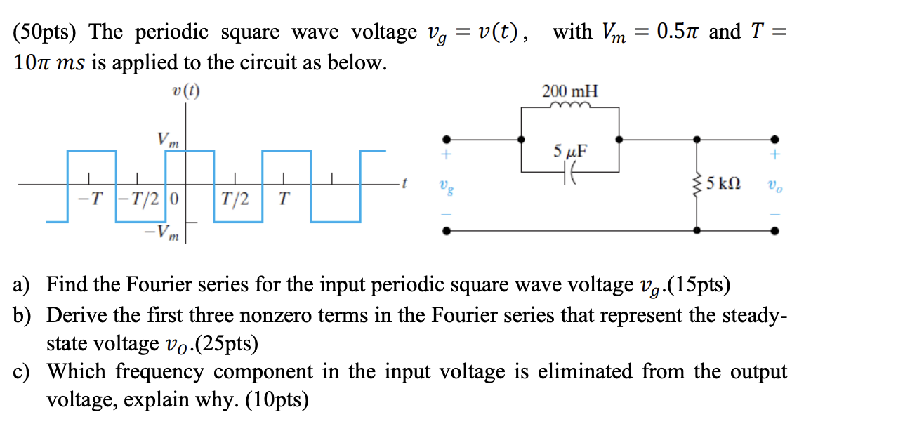 Solved (50pts) ﻿The periodic square wave voltage vg=v(t), | Chegg.com