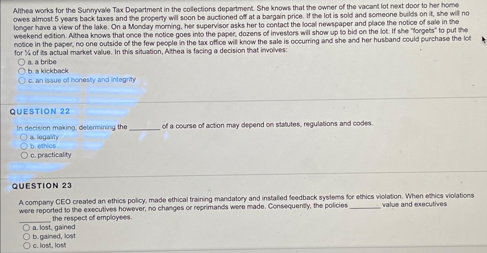 Althea works for the Sunnyvale Tax Department in the