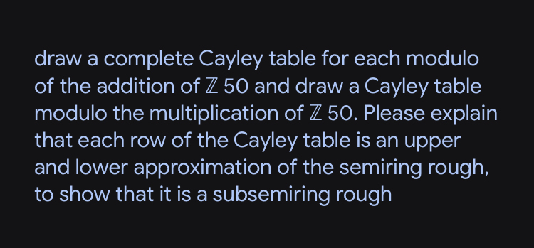 draw a complete Cayley table for each modulo of the | Chegg.com