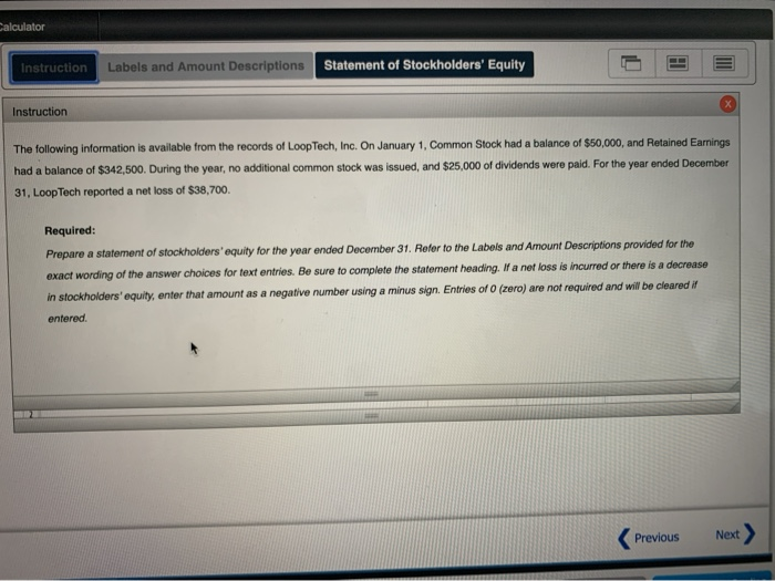 Solved Calculator Instruction Labels and Amount Descriptions