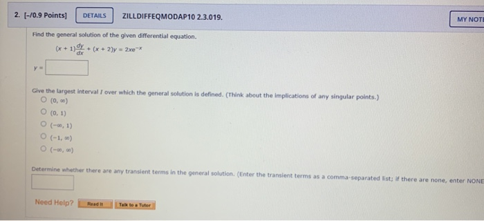 Solved 2. [-/0.9 Points] DETAILS ZILLDIFFEQMODAP10 2.3.019. | Chegg.com