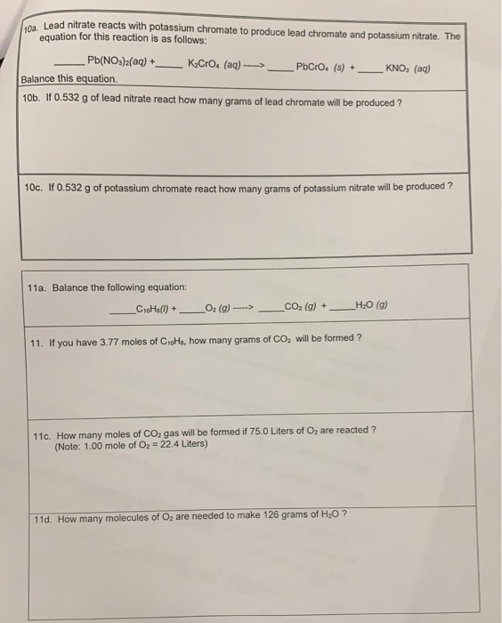Solved Lead nitrate reacts with potassium chromate to