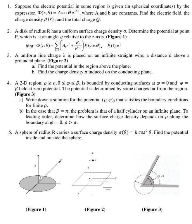 Solved 1 Suppose The Electric Potential In Some Region I Chegg Com