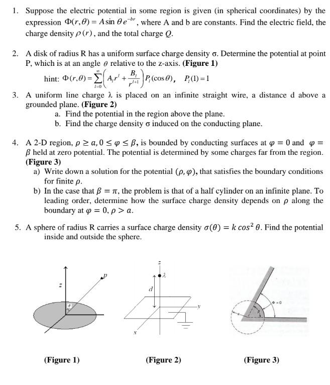 Solved 1 Suppose The Electric Potential In Some Region I Chegg Com