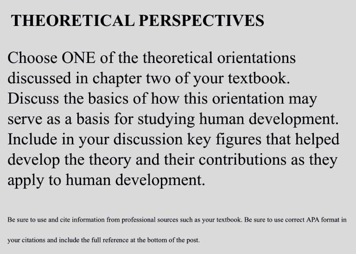 Solved THEORETICAL PERSPECTIVES Choose ONE Of The | Chegg.com