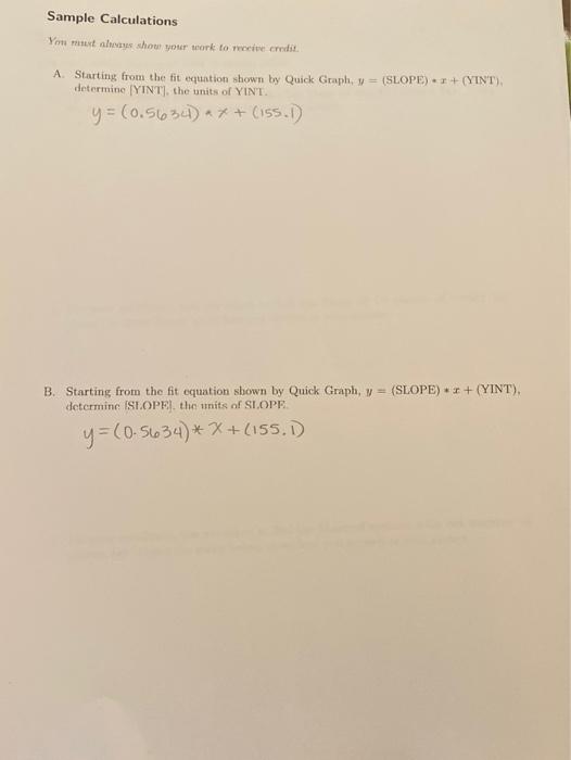Solved Sample Calculations You must be show your work to | Chegg.com