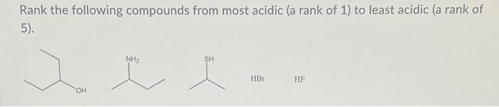 Solved Rank The Following Compounds From Most Acidic (a Rank | Chegg.com