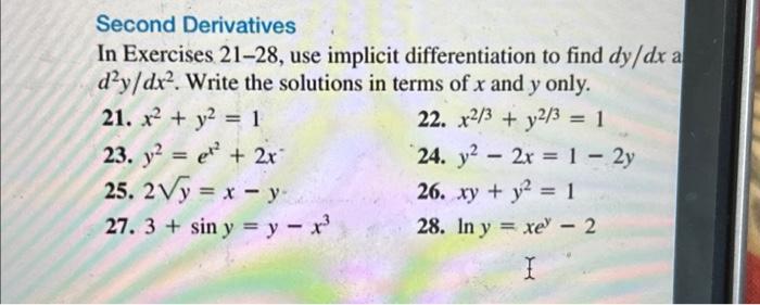 Solved Second Derivatives In Exercises 21-28, Use Implicit | Chegg.com