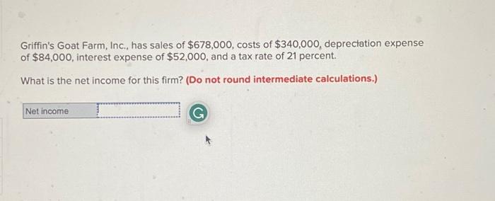 Solved Griffin's Goat Farm, Inc., Has Sales Of $678,000, | Chegg.com