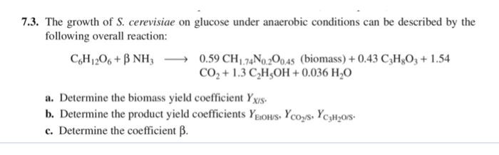 Solved 7.3. The growth of S. cerevisiae on glucose under | Chegg.com