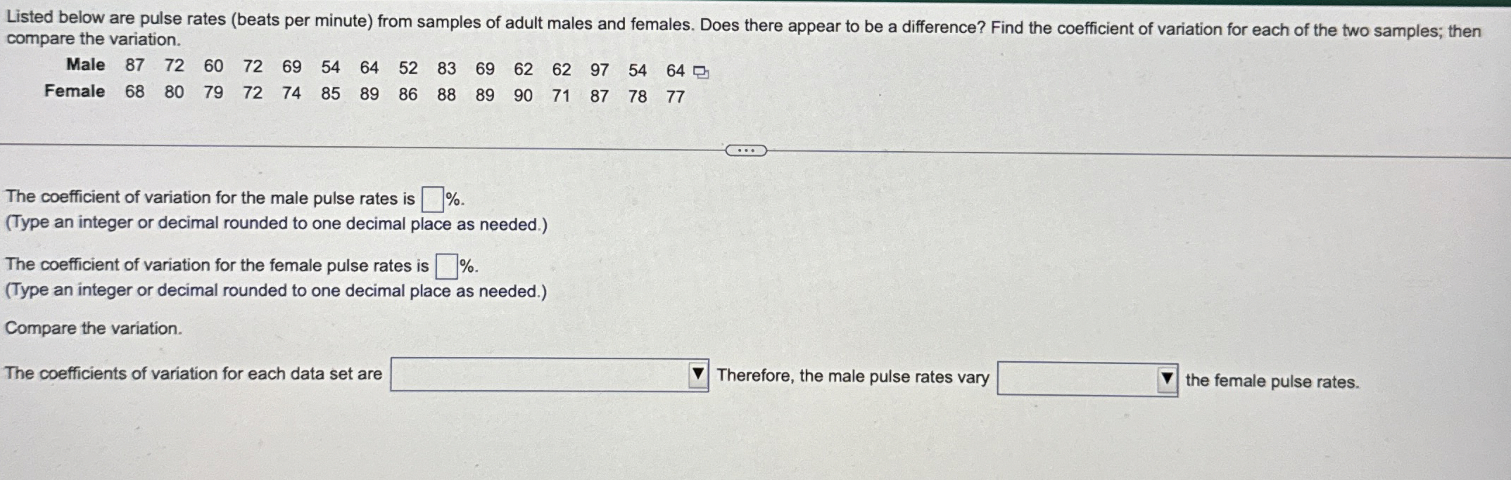 Solved Listed below are pulse rates (beats per minute) ﻿from | Chegg.com