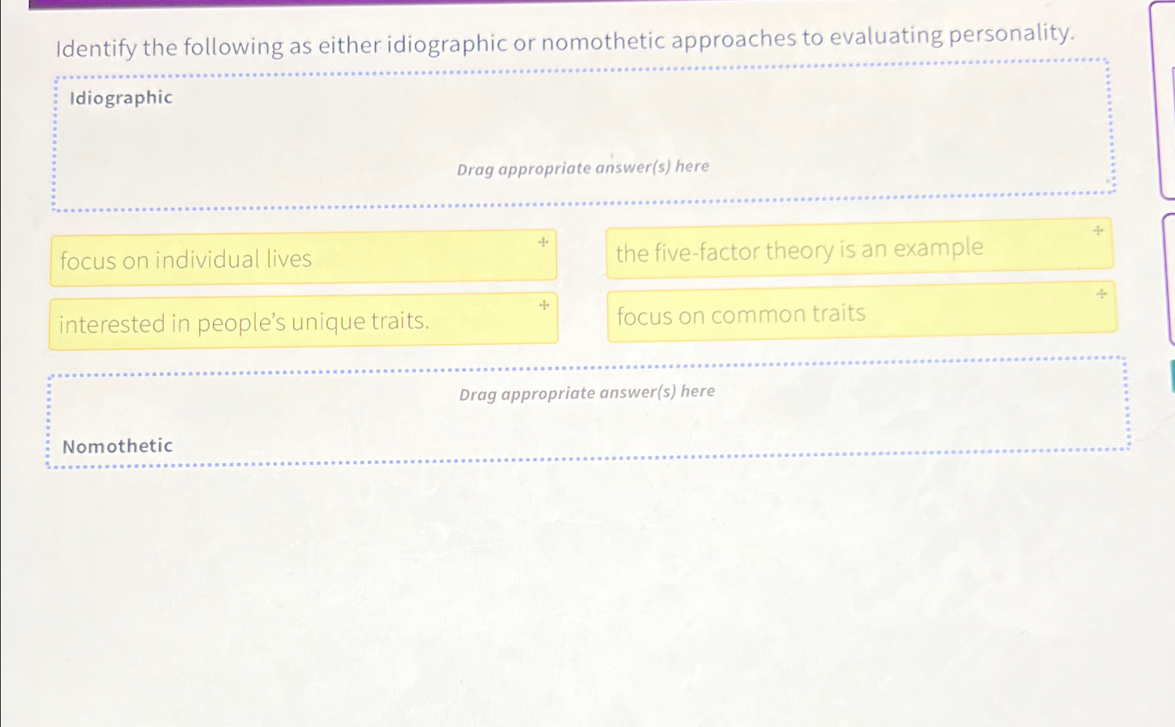 Solved Identify The Following As Either Idiographic Or | Chegg.com