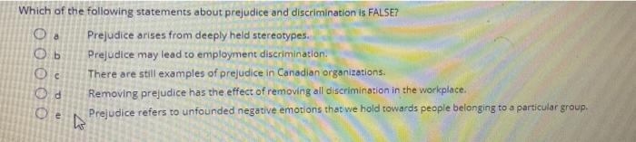 Solved O Which Of The Following Statements About Prejudice Chegg