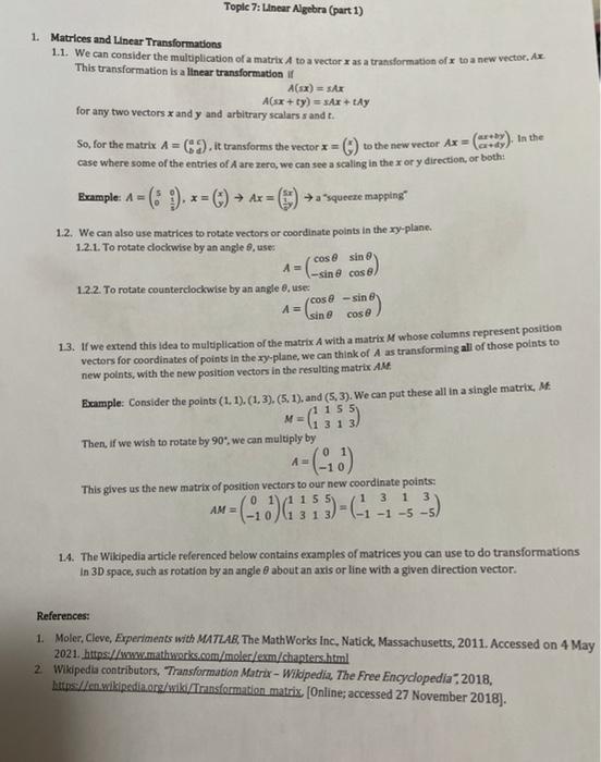 Topic 7: Linear Algebra Project 3A: Linear | Chegg.com