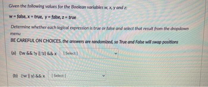 Solved Given the following values for the Boolean variables | Chegg.com