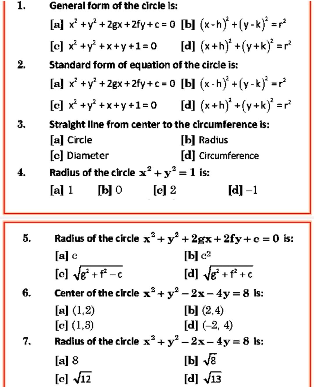 Solved 1 2 General Form Of The Circle Is A X Y2 Chegg Com