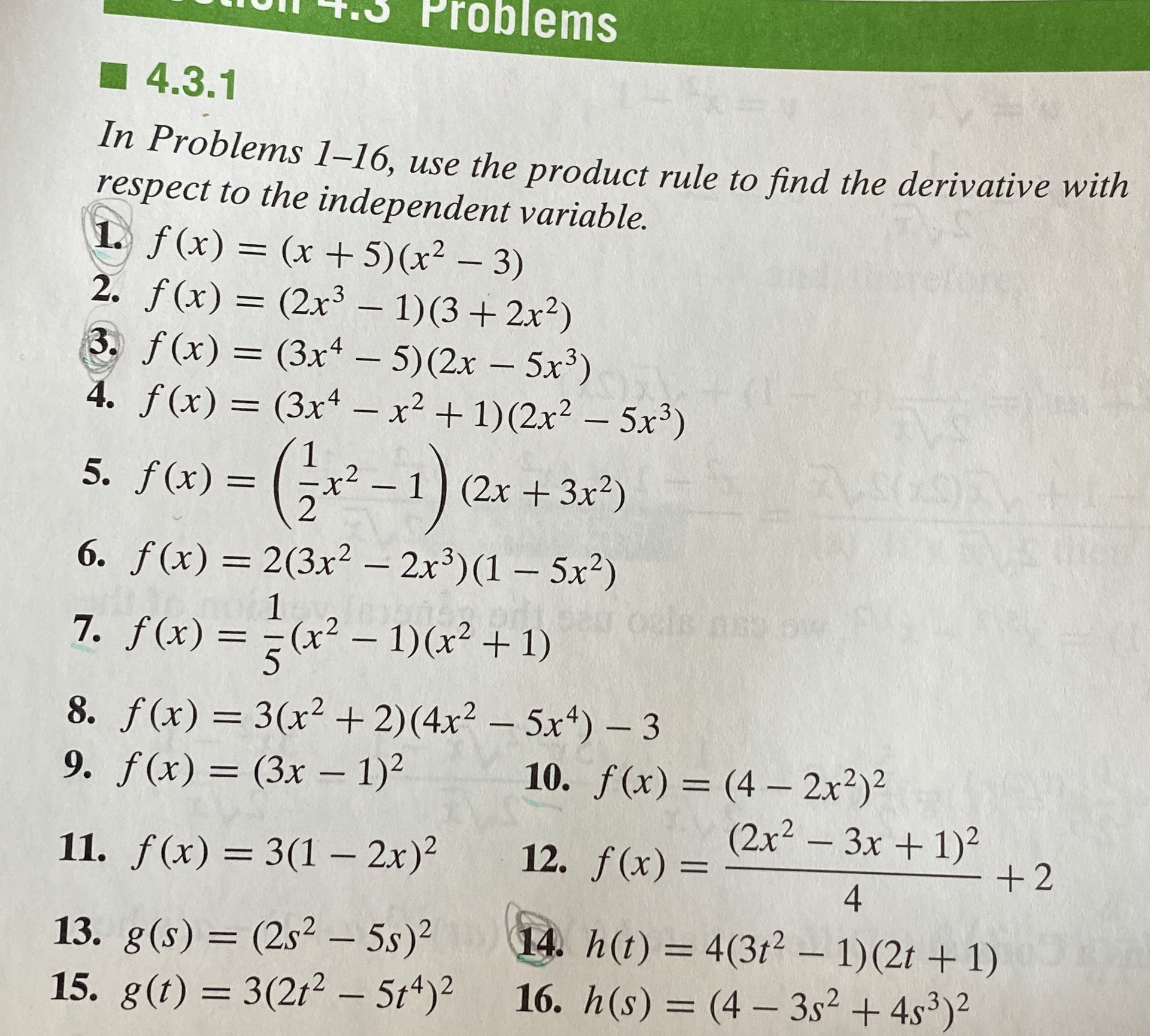 Solved 4.3.1In Problems 1-16, ﻿use the product rule to find | Chegg.com