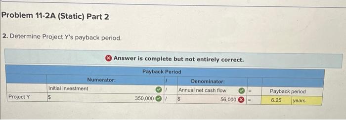 Solved Problem 11-2A (Static) Payback period, accounting | Chegg.com