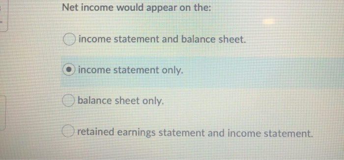 Solved Net income would appear on the: income statement and | Chegg.com