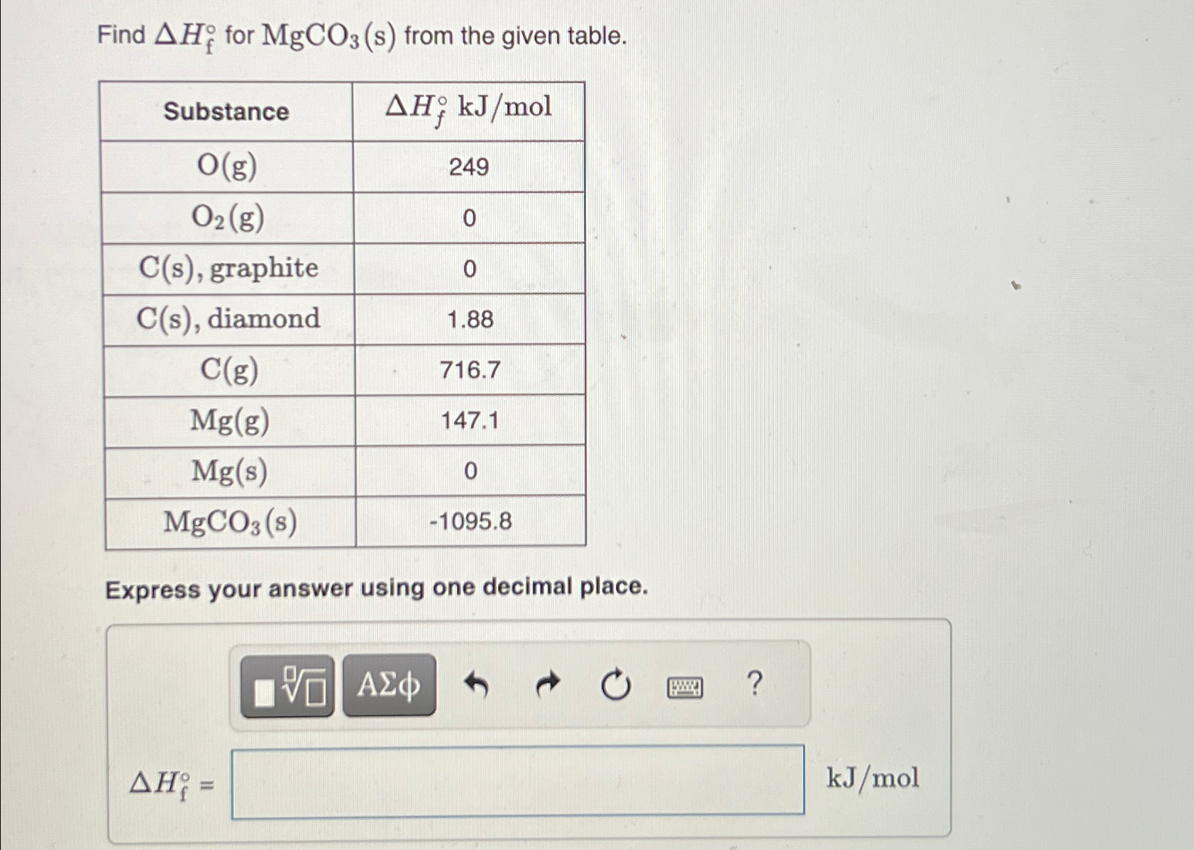 Solved Find ΔHf° ﻿for MgCO3(s) ﻿from the given | Chegg.com