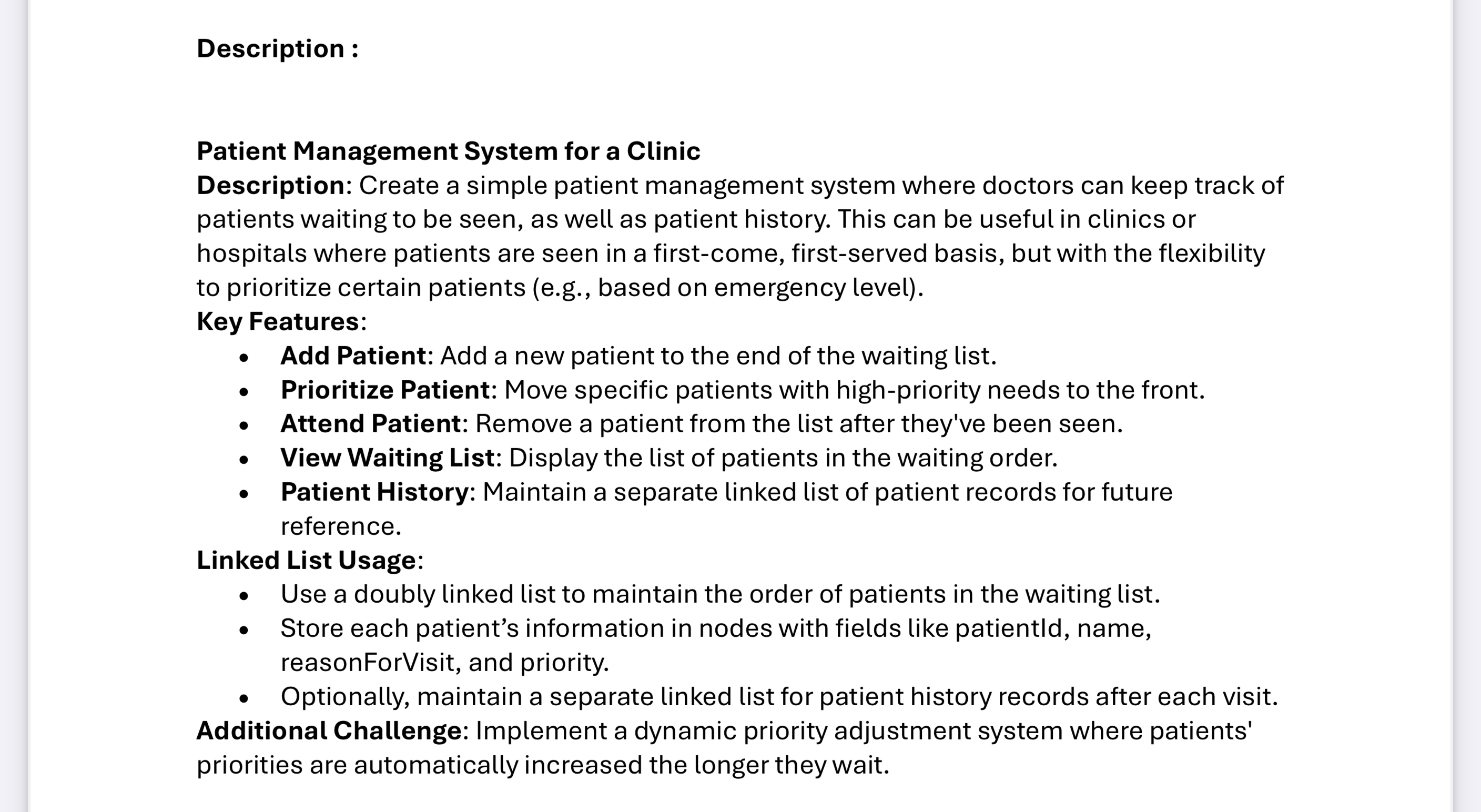 Solved Write the code in java Description :Patient | Chegg.com