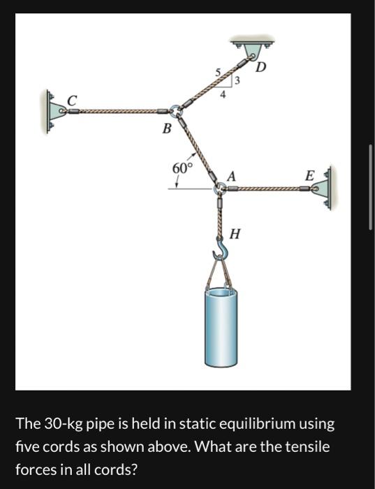 Solved The 30−kg pipe is held in static equilibrium using | Chegg.com