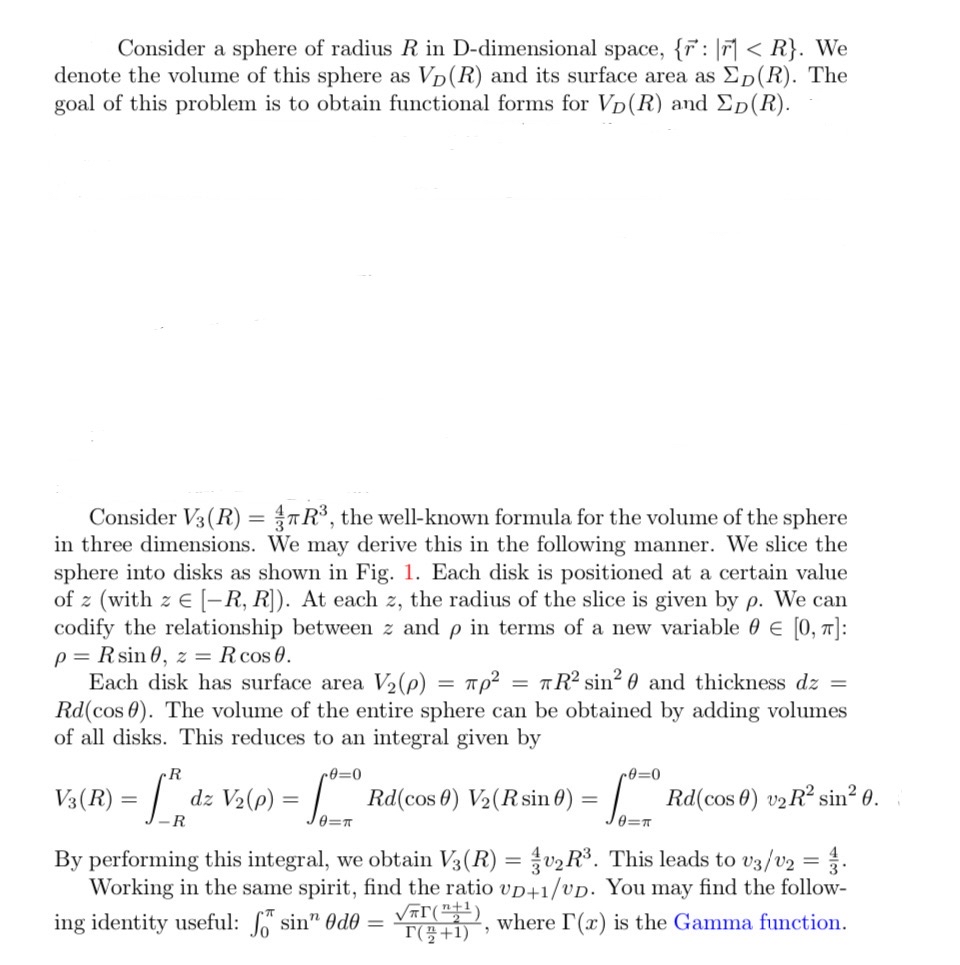 Solved Consider a sphere of radius R ﻿in D-dimensional | Chegg.com