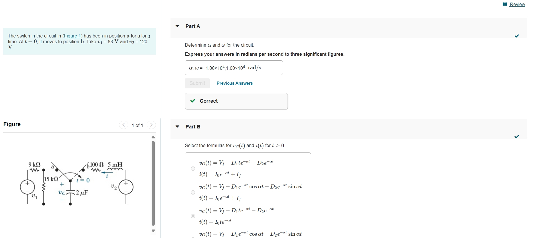 Solved Part AThe switch in ﻿the circuit in (Figure 1) ﻿has | Chegg.com