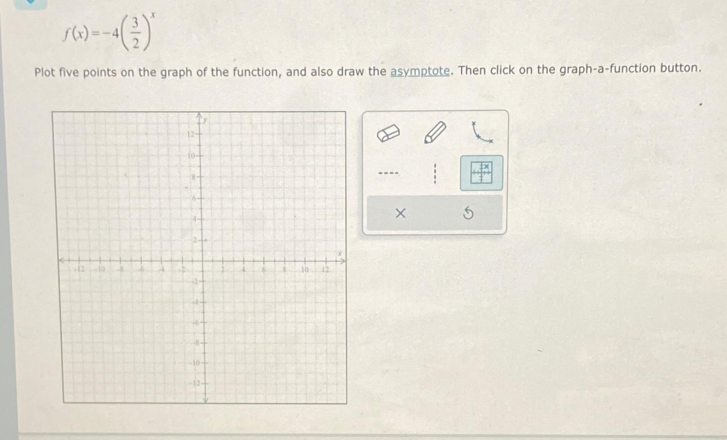 Solved f(x)=-4(32)xPlot five points on the graph of the | Chegg.com